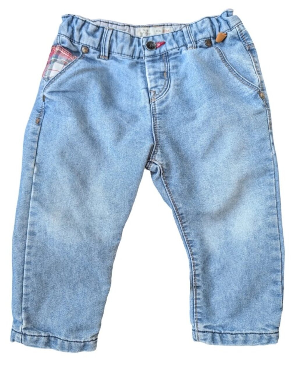 Zara Lined Soft Denim Jeans with Plaid Pocket Detail Toddler Kids 18-24m